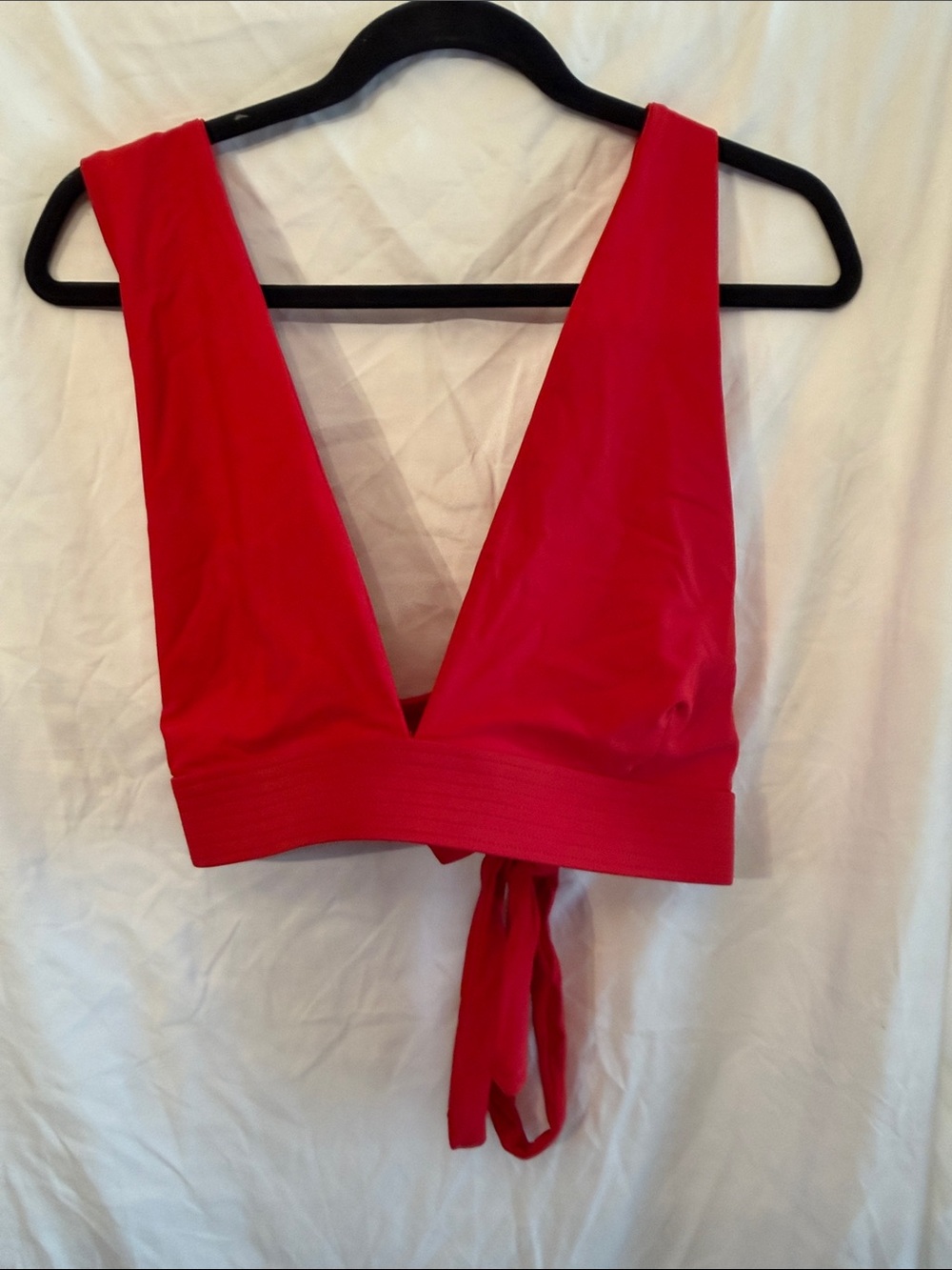 Deep V Tie-Back Red Bikini Top - Women Swim Bikinis